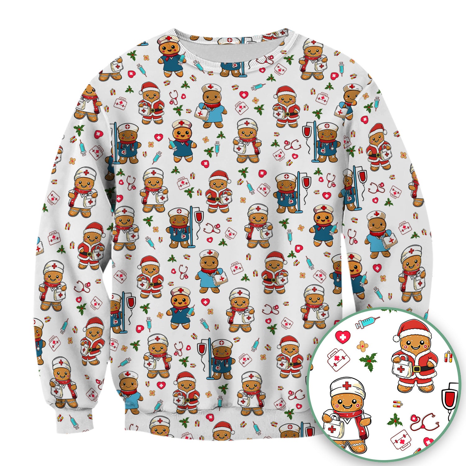 Elf Gingerbread Man Nurse Scrub Top - Santa’s Favorite Nurse Holiday Medical Uniform RN LPN CNA Gift