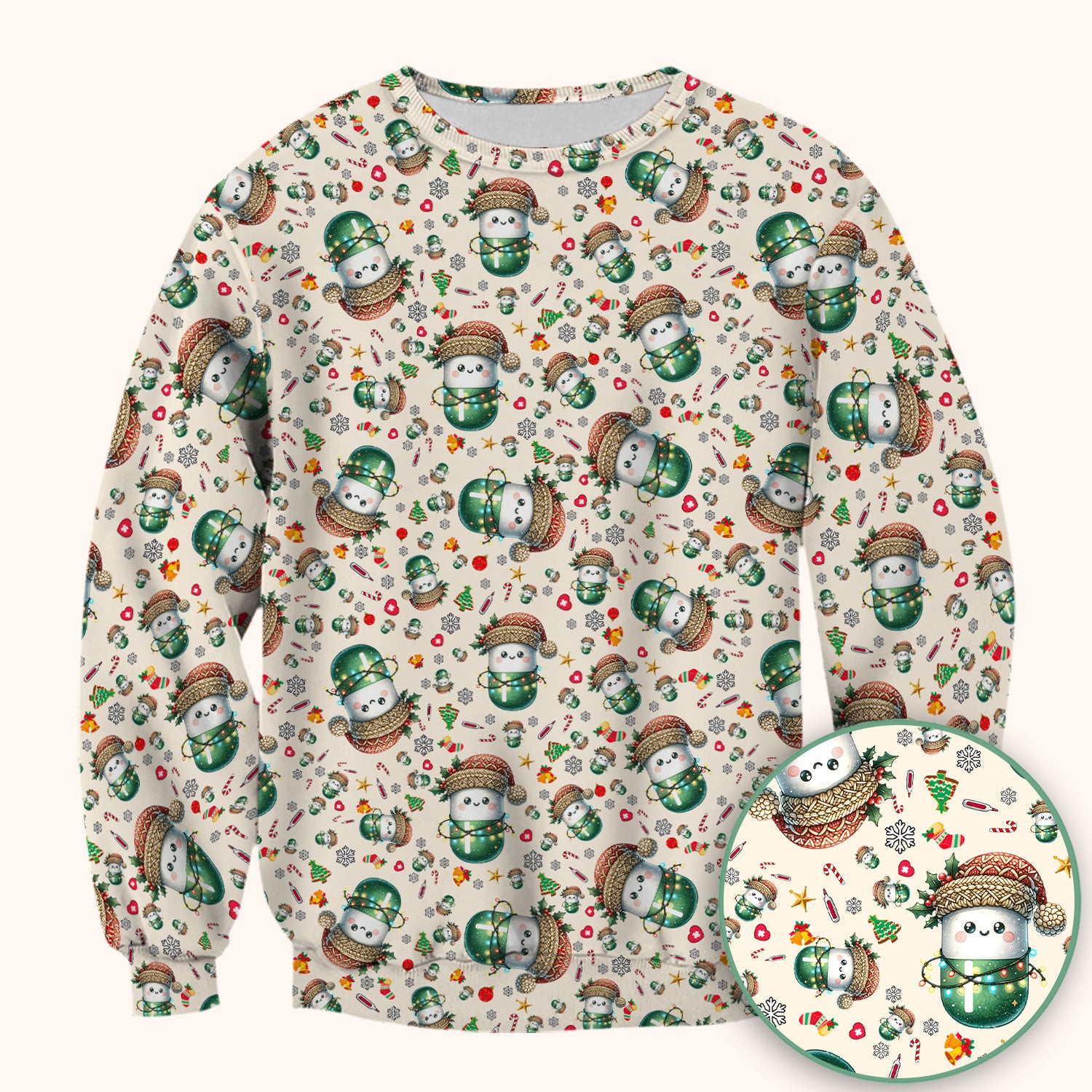 Pharmacy Tech Christmas Scrub Top – Cute Green Snowman Print Nurse Outfit – Funny Holiday Medical Uniform for Pharmacists