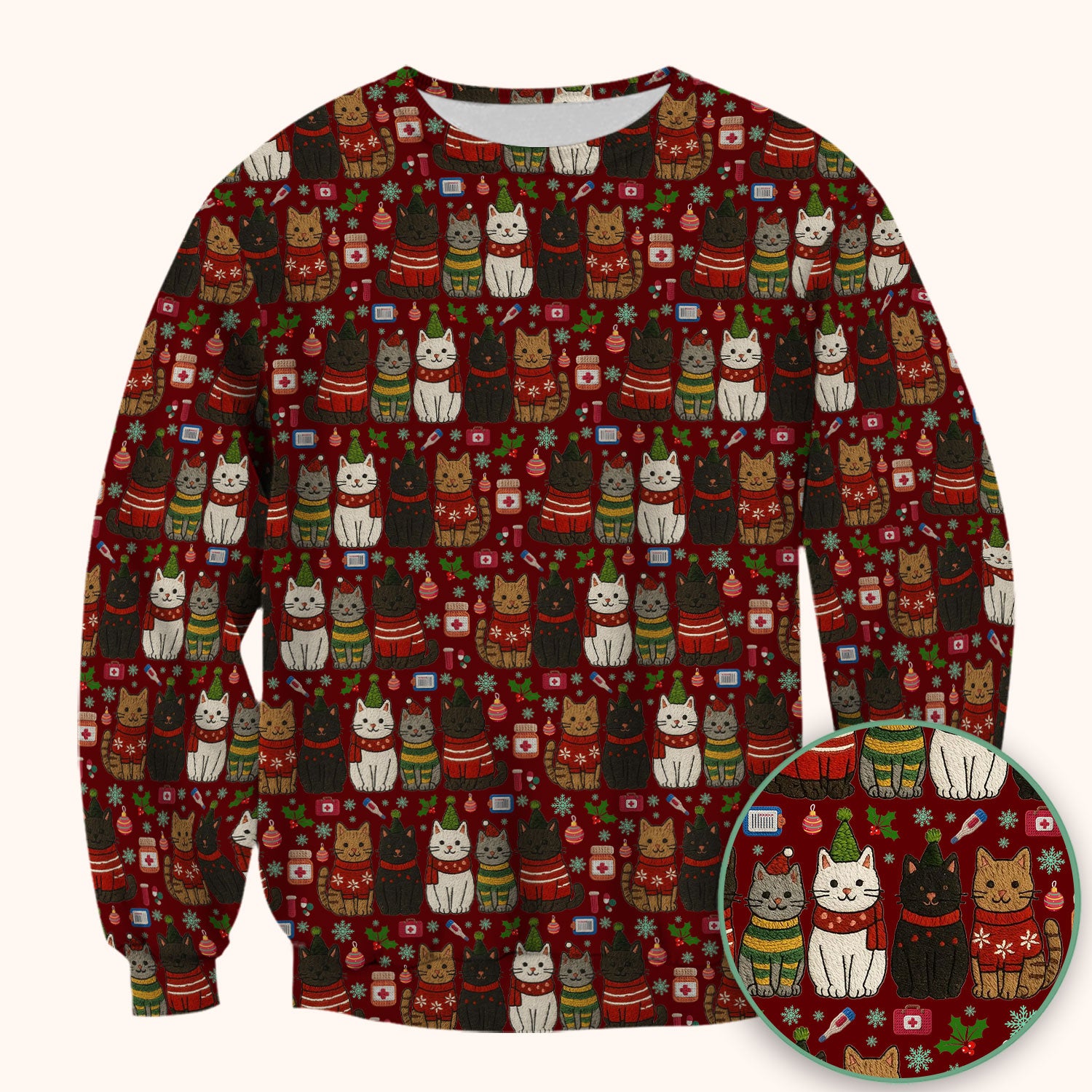 Christmas Cat Scrub Top, Funny Holiday Nurse Shirt, Festive Medical Uniform For Women RN LPN CNA Gift