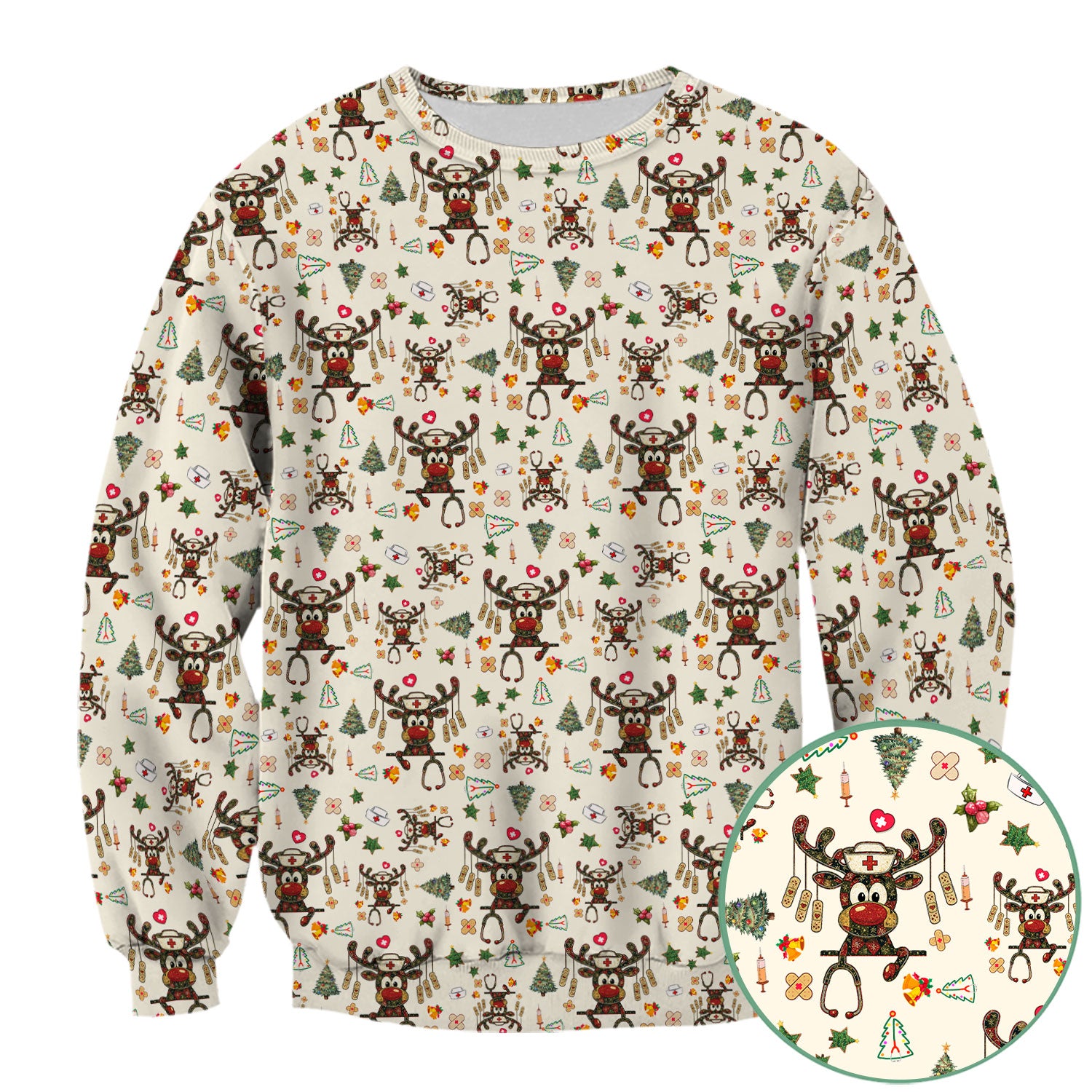 Reindeer Christmas Nurse Scrub Top - Funny Holiday Scrub Shirt - Cute Medical Uniform for Women RN LPN CNA Gift