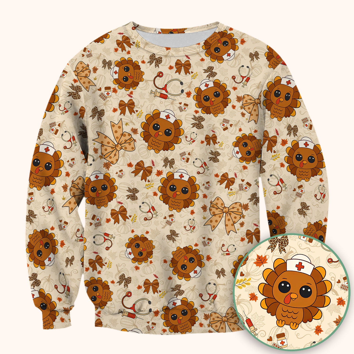 Thanksgiving Turkey Scrub for Nurses - Breathable Fabrics Nursing Uniform - Autumn Med Shirt Gift for Women