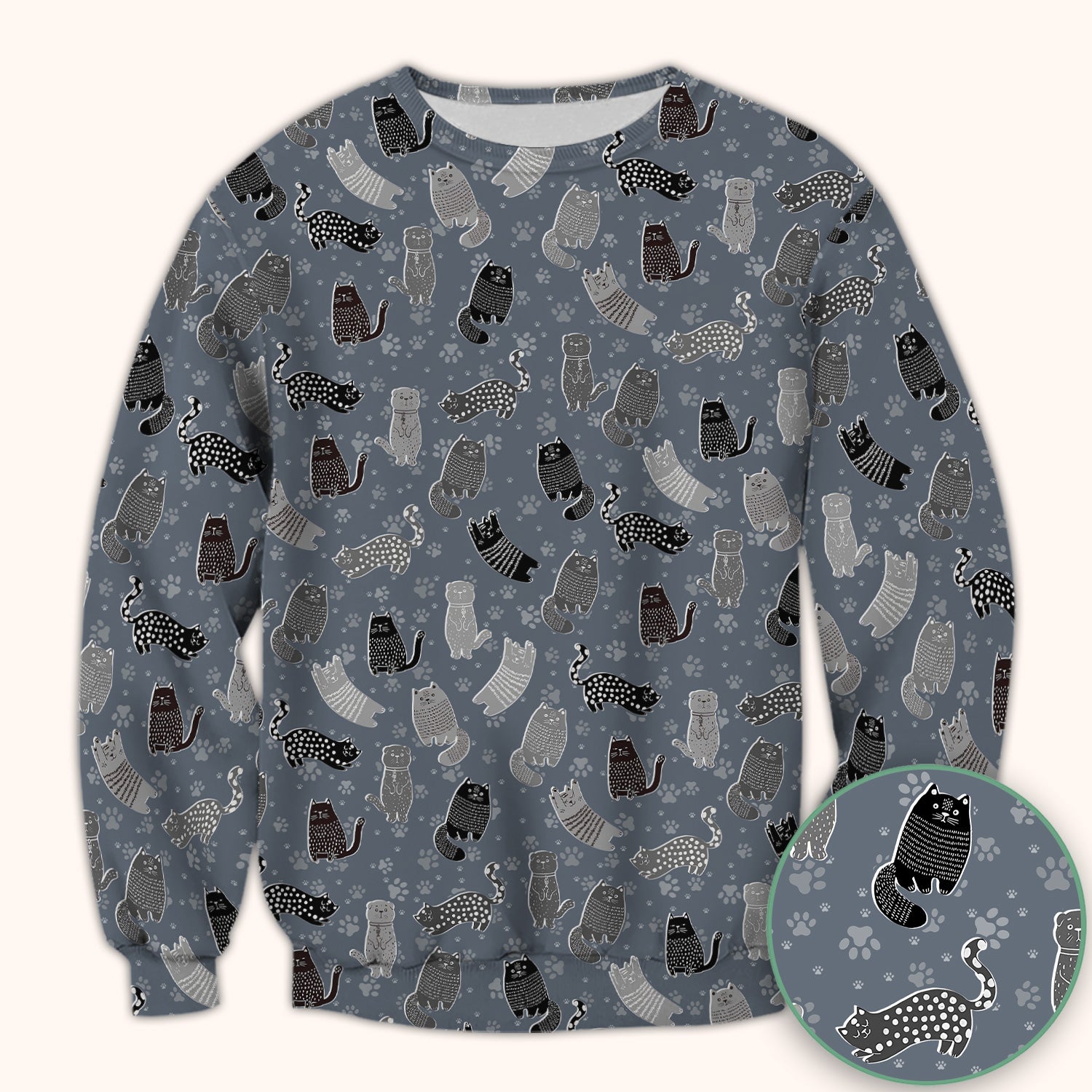 Cute Cat and Paw Print Pattern Scrub Top, Breathable Fabrics Nursing Uniform