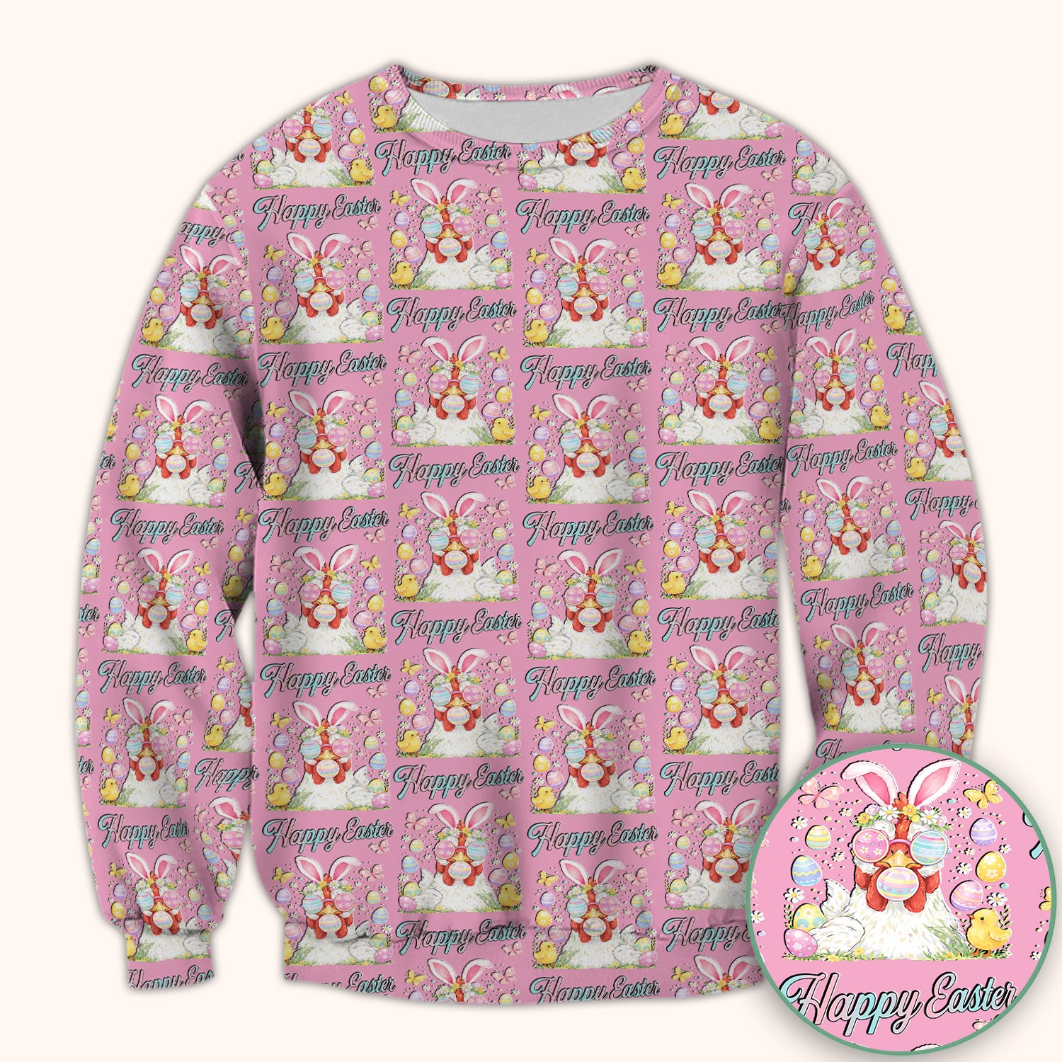 Happy Easter Bunny Eggs Pattern Scrub Top, Comfortable Scrubs for Nurses