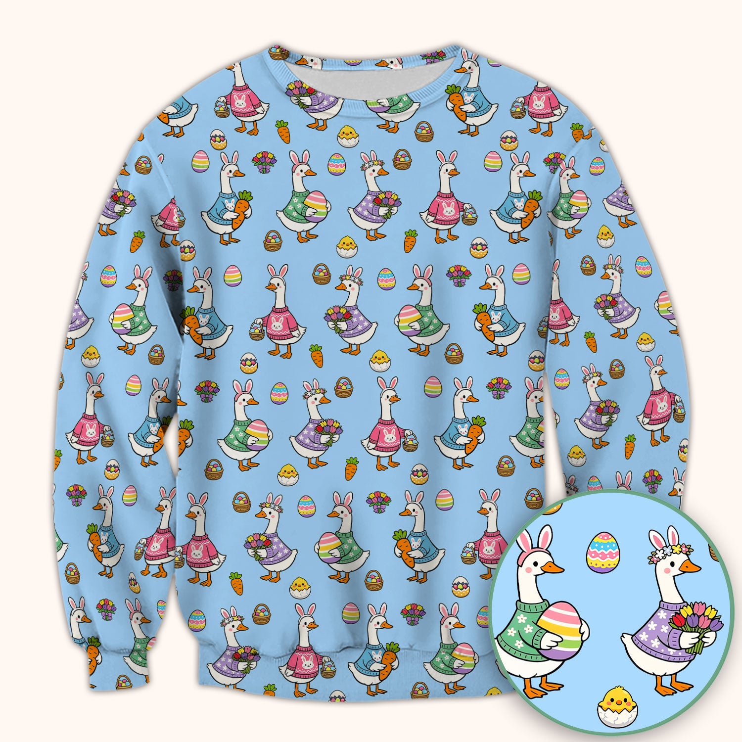 Cute Easter Goose Pattern Scrub Top, Breathable Fabrics Nursing Uniform