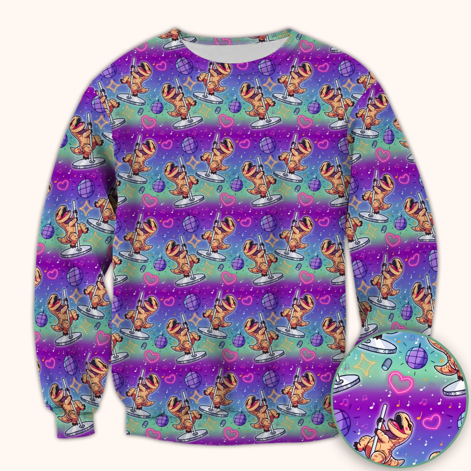 Funny Dancing Dinosaur Disco Party Pattern Nurse Scrub Top, Comfortable Scrubs for Nurses