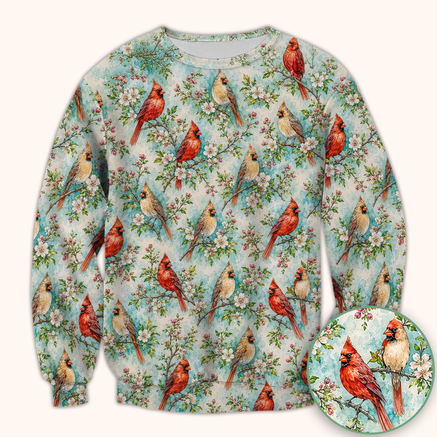 Cardinal Blossom Branch Pattern Scrub Top, Comfortable Scrubs for Nurses