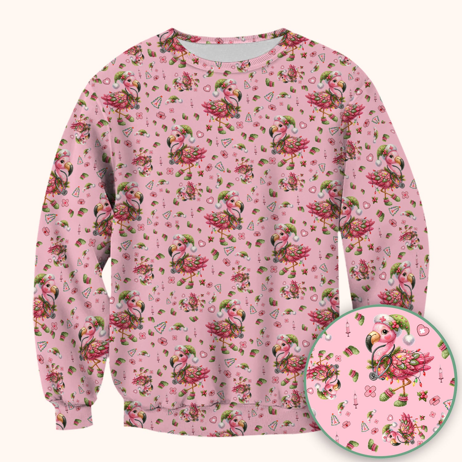 Flamingo Scrub Top for Nurse - Funny Christmas Medical Shirt - Holiday Christmas Gift for Healthcare Workers