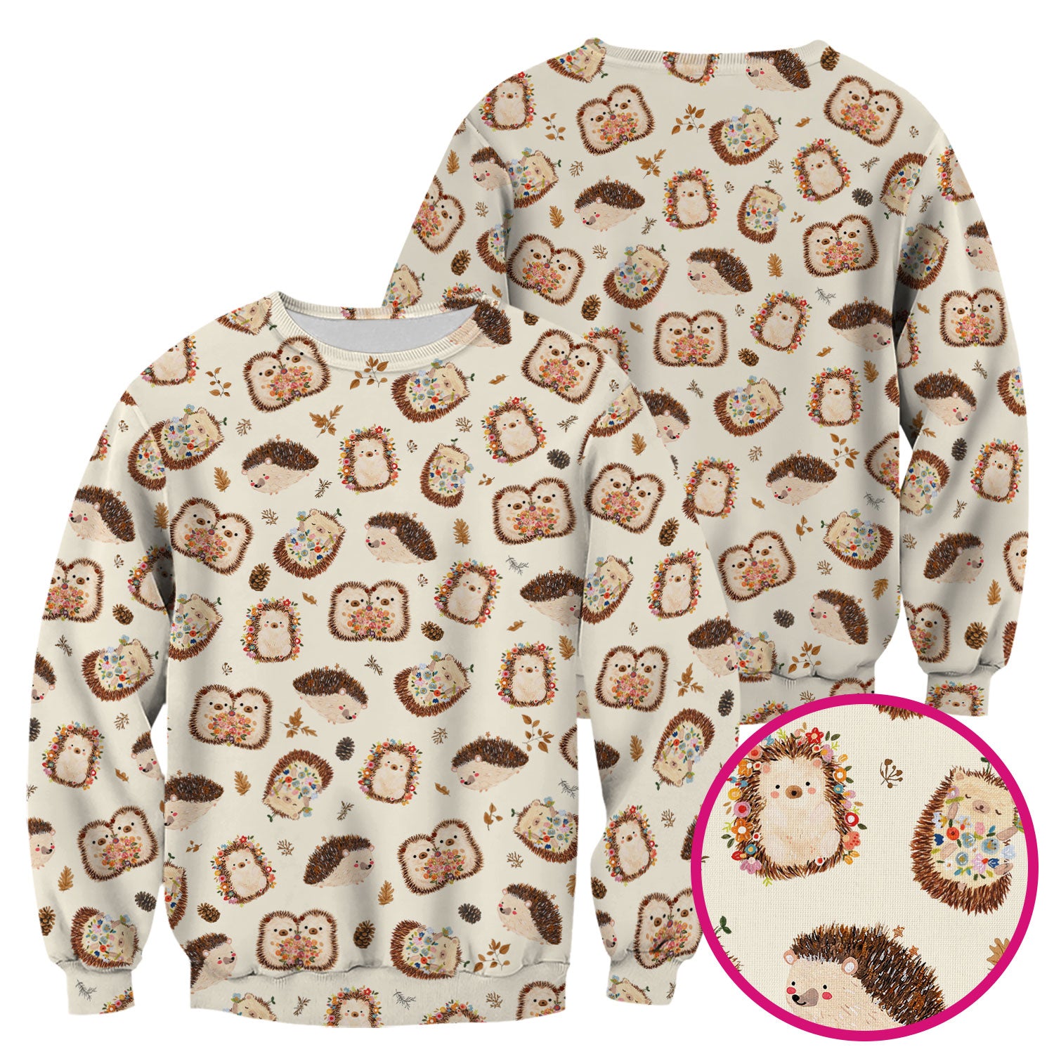 Cute Hedgehog Floral Scrub Top, Breathable Fabrics Nursing Uniform