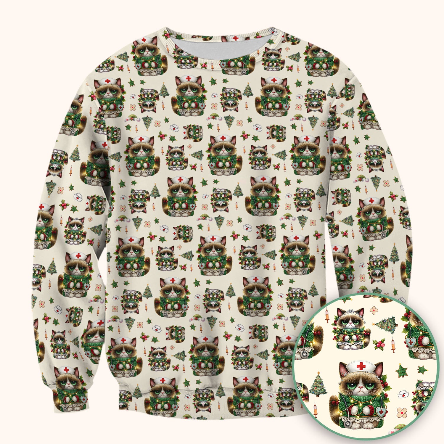 Christmas Nurse Scrub Top - Funny Cat Nursing Shirt - Cute Holiday Medical Uniform for Women RN LPN CNA