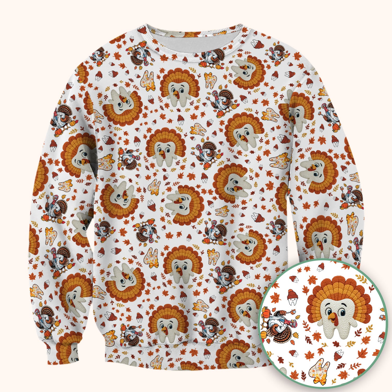 Funny Thanksgiving Tooth Scrub Top - Cute Turkey Dental Nurse Shirt - Fall Medical Uniform for Hygienists & Nurses