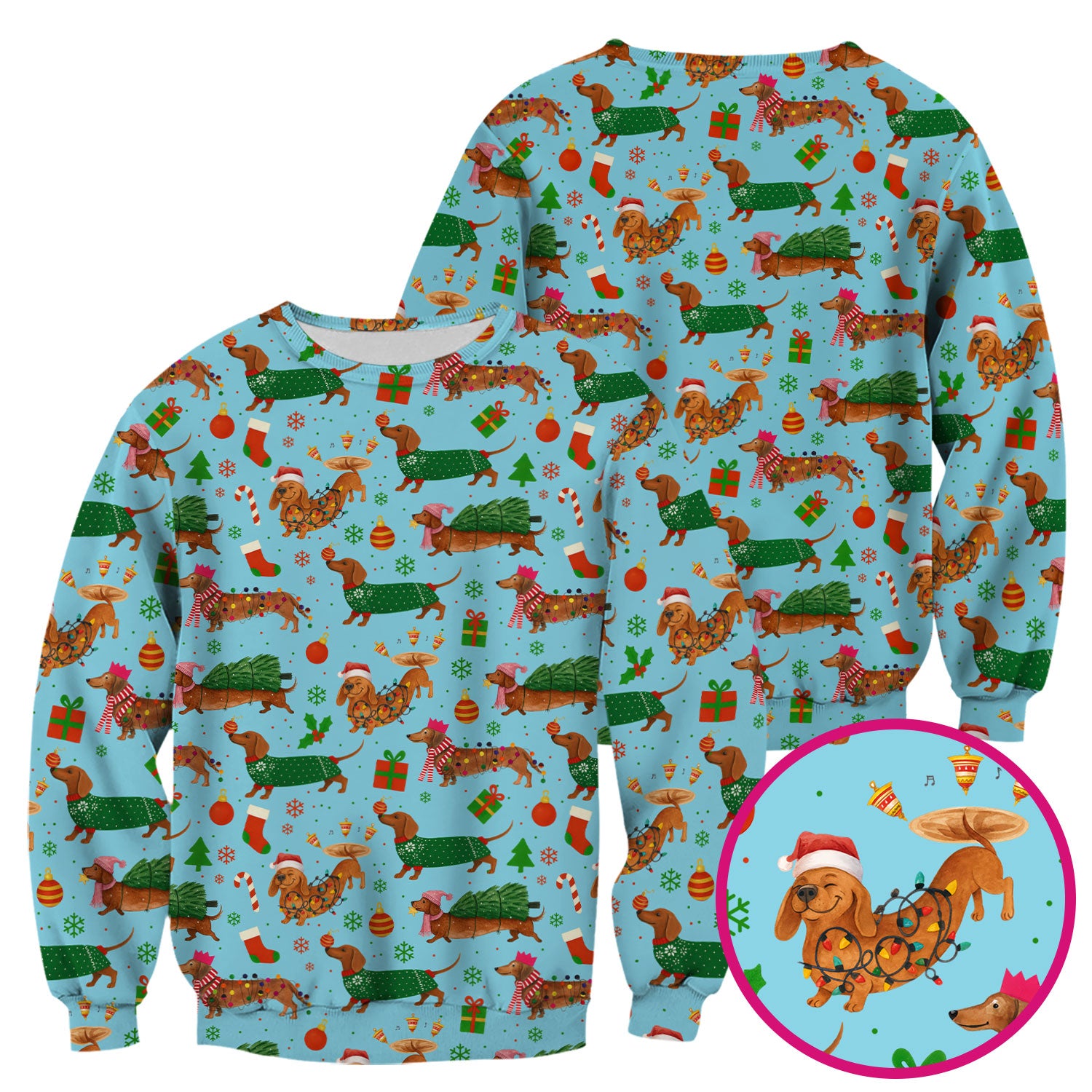 Funny Christmas Dog Scrub Top - Dachshund Multi Color Scrub Shirt - Holiday Scrubs Gift for Nurse, CNA, RN, Doctor, Medical Staff