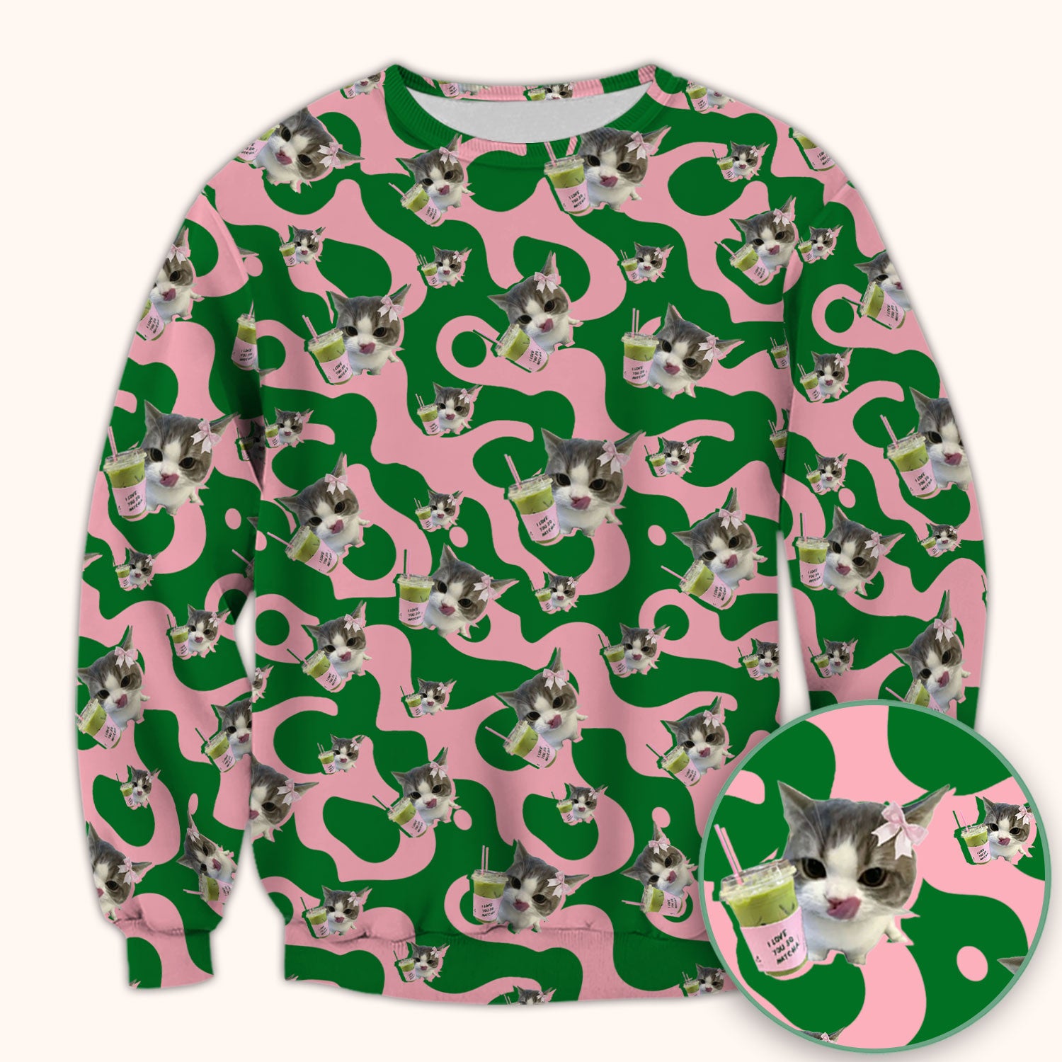Cute Cat Matcha Nurse Scrub Top, Funny Cat I Love Matcha Medical Shirt,  Breathable Fabrics Nursing Uniform