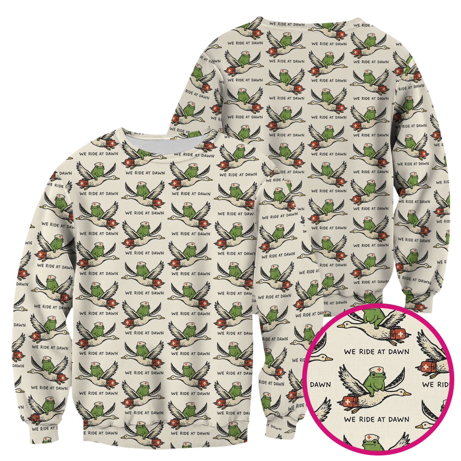Funny Frog Riding Goose Nurse Pattern Scrub Top, Comfortable Scrubs for Nurses