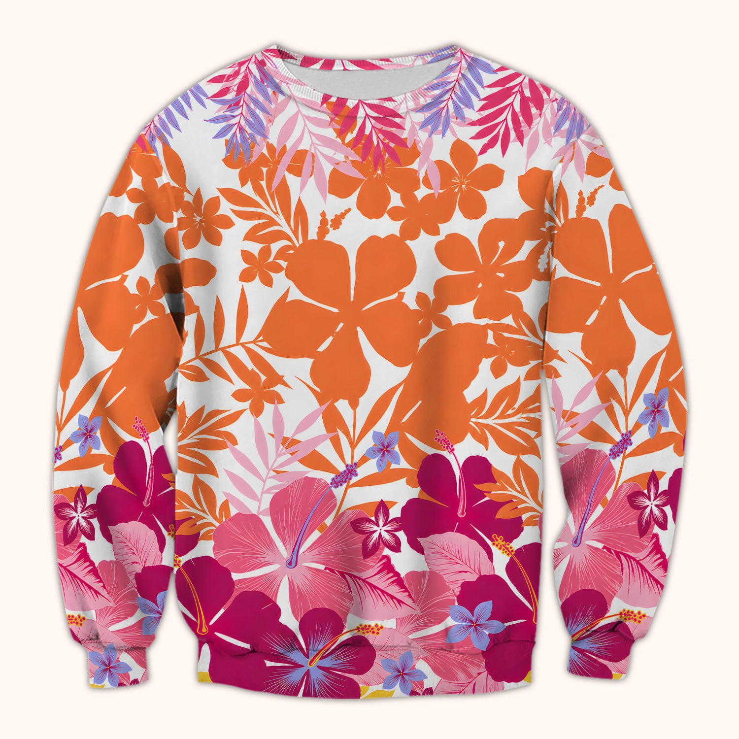Cheerful Tropical Hibiscus Bloom Pattern Scrub Top, Comfortable Scrubs for Nurses