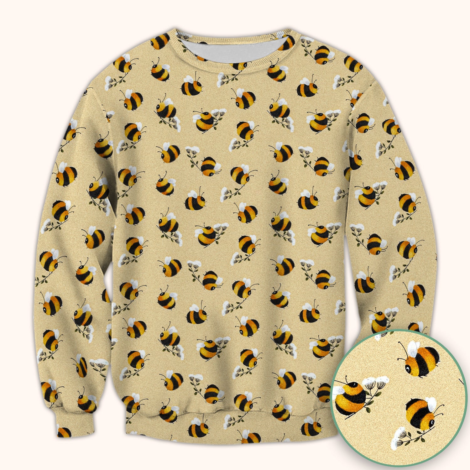 Cute Bumble Bee Blossom Pattern Scrub Top, Comfortable Scrubs for Nurses