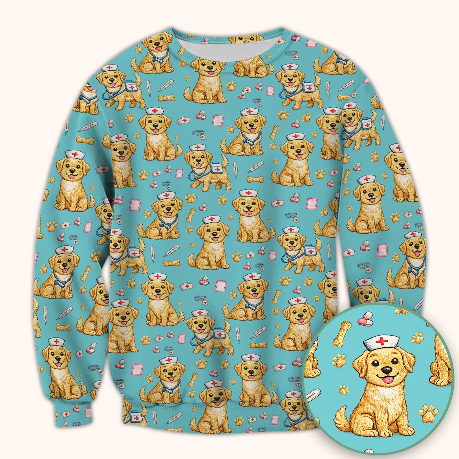 Cute Puppy Nurse Medical Print Scrub Top, Comfortable Scrubs for Nurses