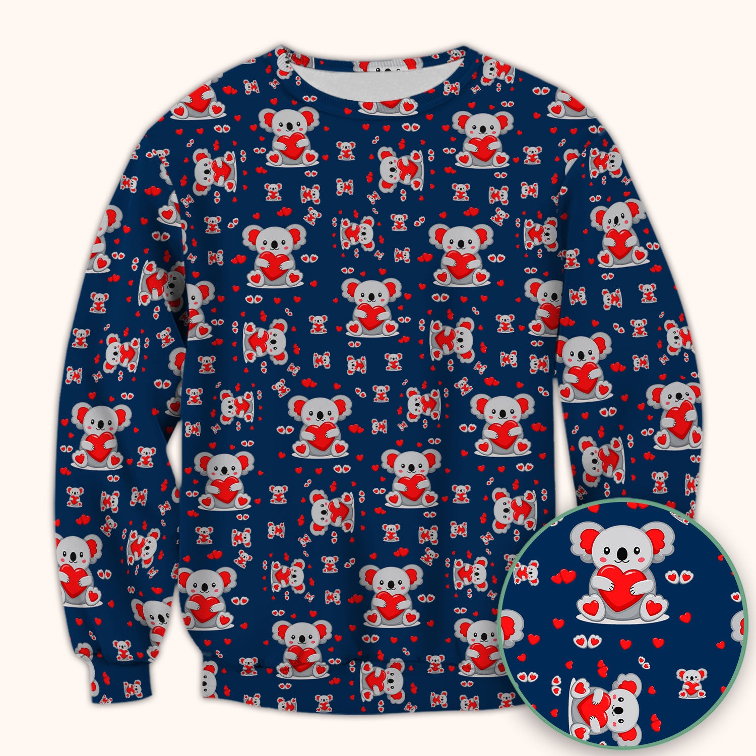 Valentine Cute Koala Heart Pattern Nurse Shirt, Comfortable Scrubs for Nurses