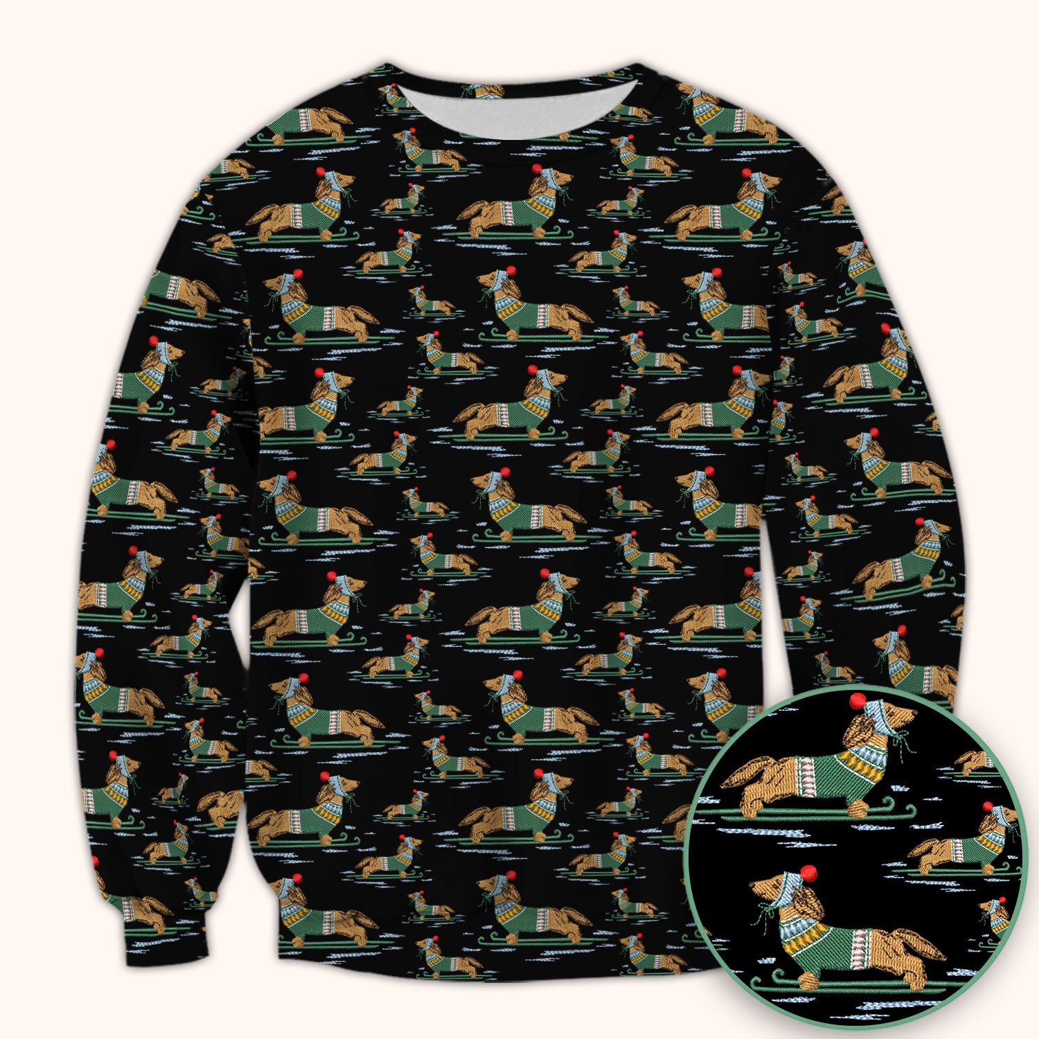 Dachshund Nurse Scrub Top, Wiener Dog Winter Pattern Shirt, Breathable Fabrics Nursing Uniform