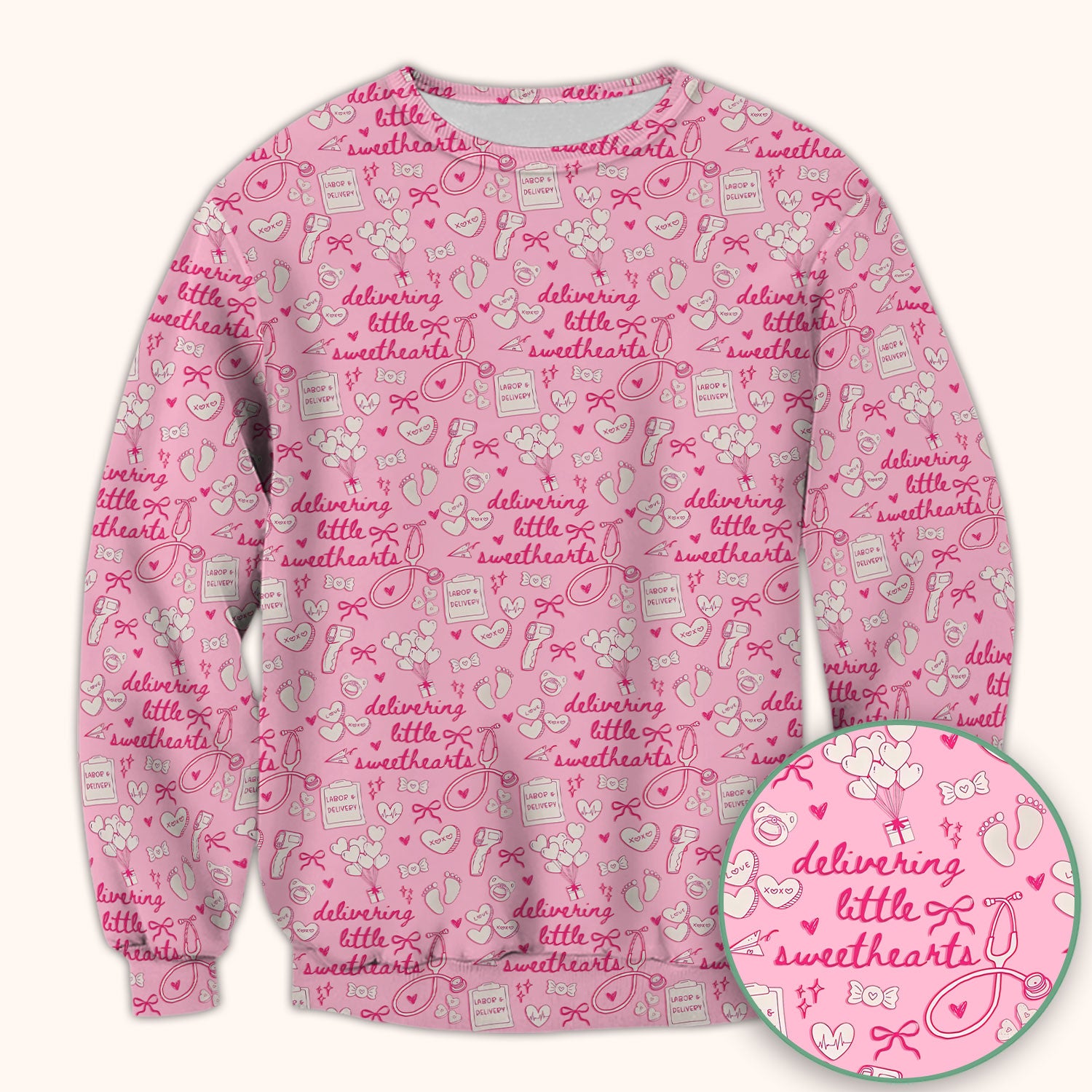 Valentine Labor And Delivery Scrub Top, XOXO Pattern Scrub Shirt, Breathable Fabrics Nursing Uniform For Women