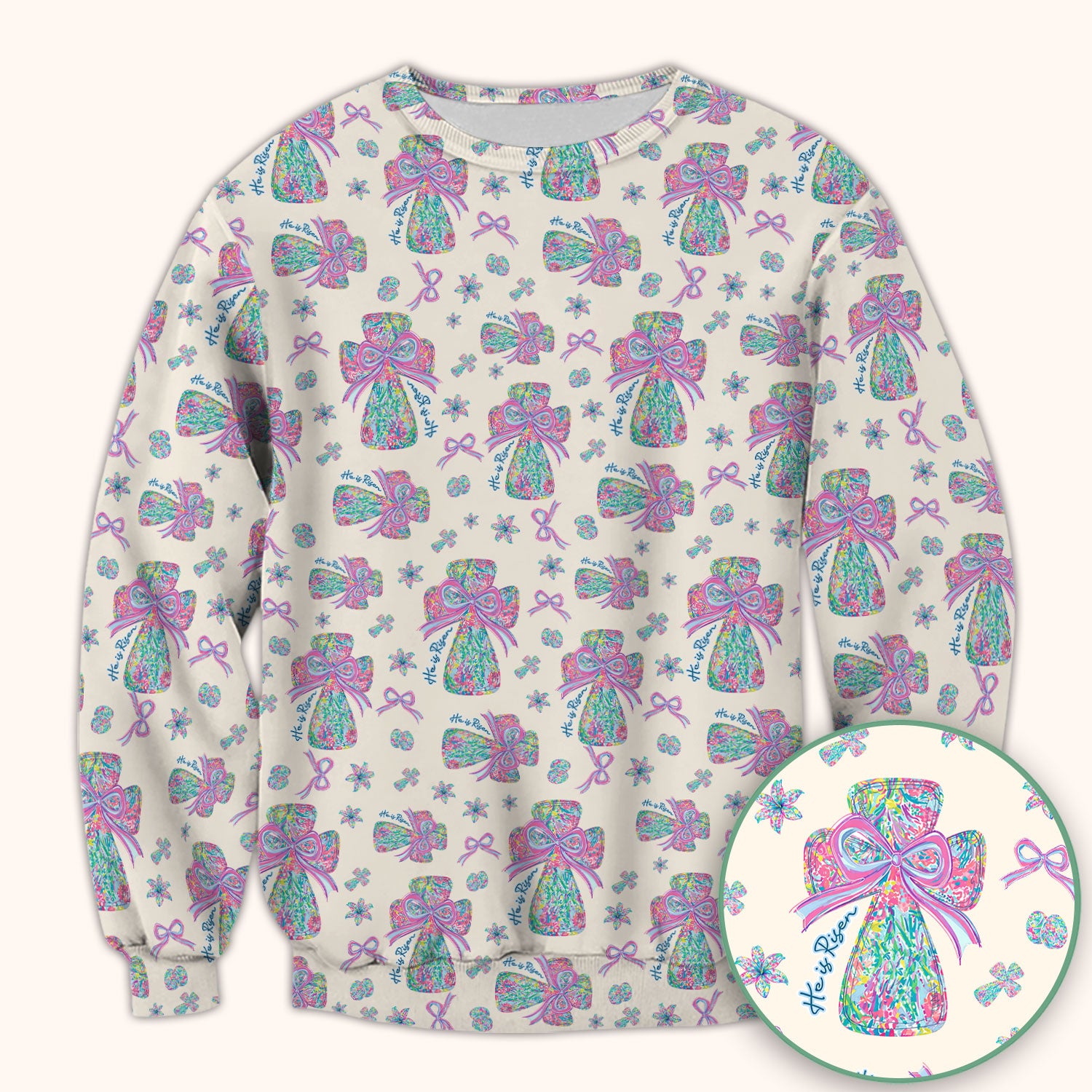 Colorful Bow Pattern Scrub Top, Breathable Fabrics Nursing Uniform