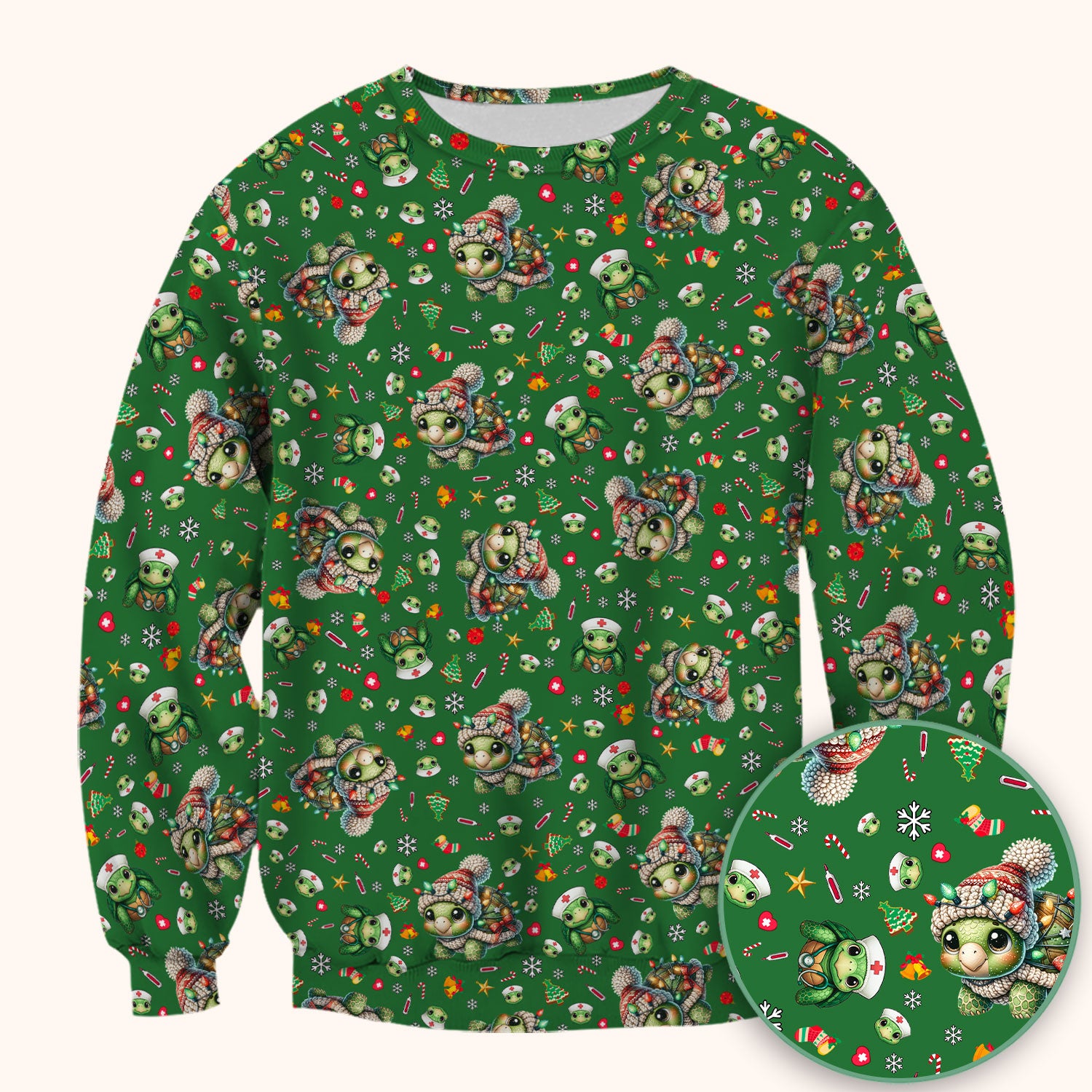 Christmas Turtle Scrub Top - Cute Funny Nurse Shirt - Holiday Medical Uniform for Women RN LPN CNA Gift Idea