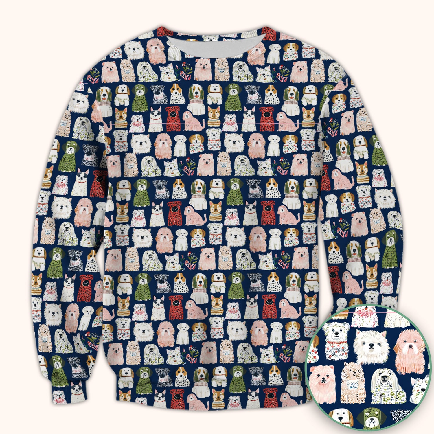 Cute Cartoon Dog Breeds Pattern Scrub Top, Comfortable Scrubs for Nurses