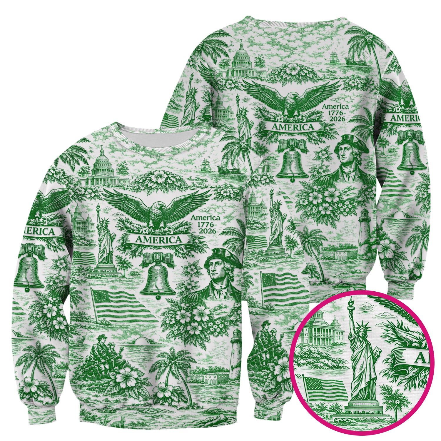 Patriotic America Heritage Toile Pattern Scrub Top, Breathable Fabrics Nursing Uniform