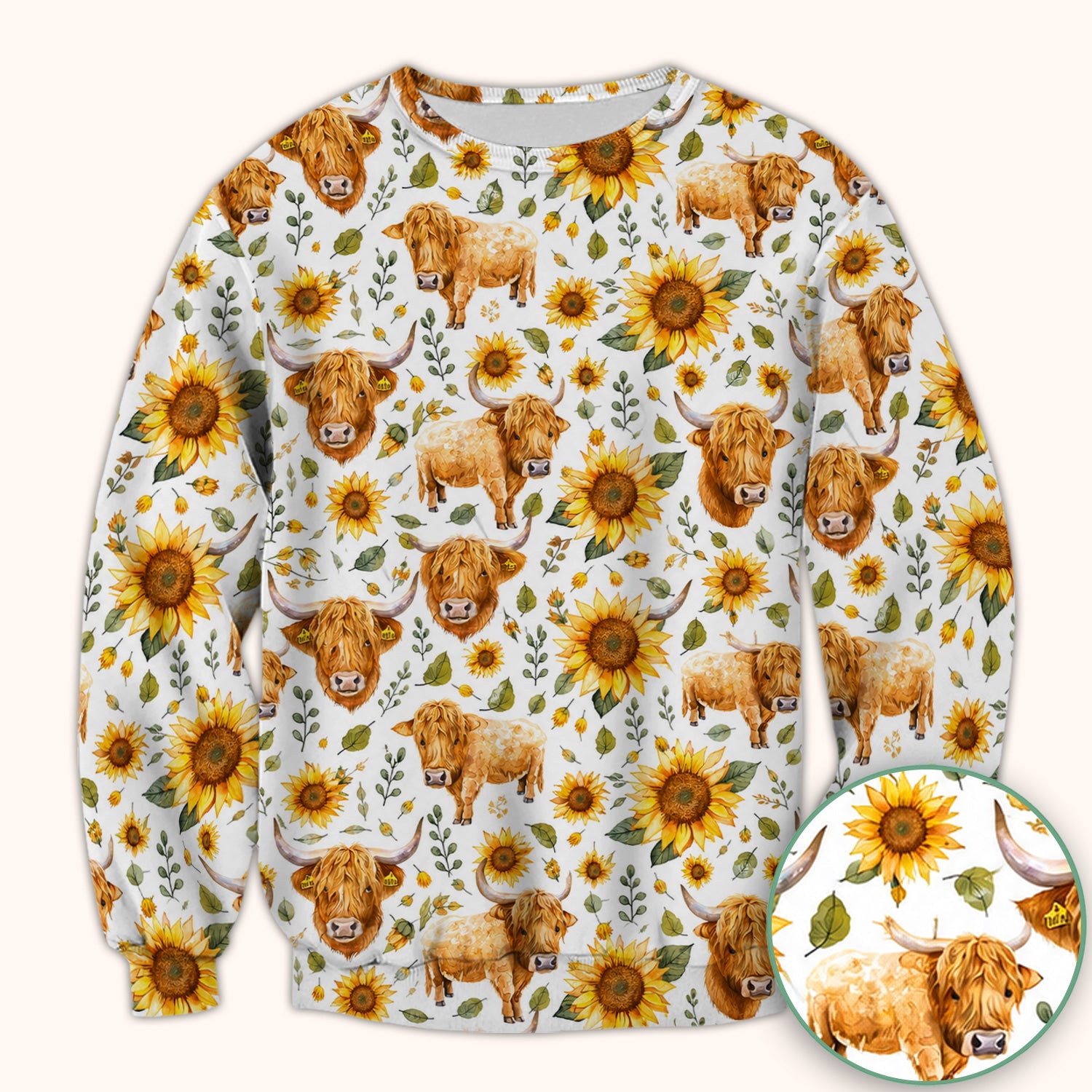 Highland Cow Sunflower Pattern Scrub Top, Comfortable Scrubs for Nurses
