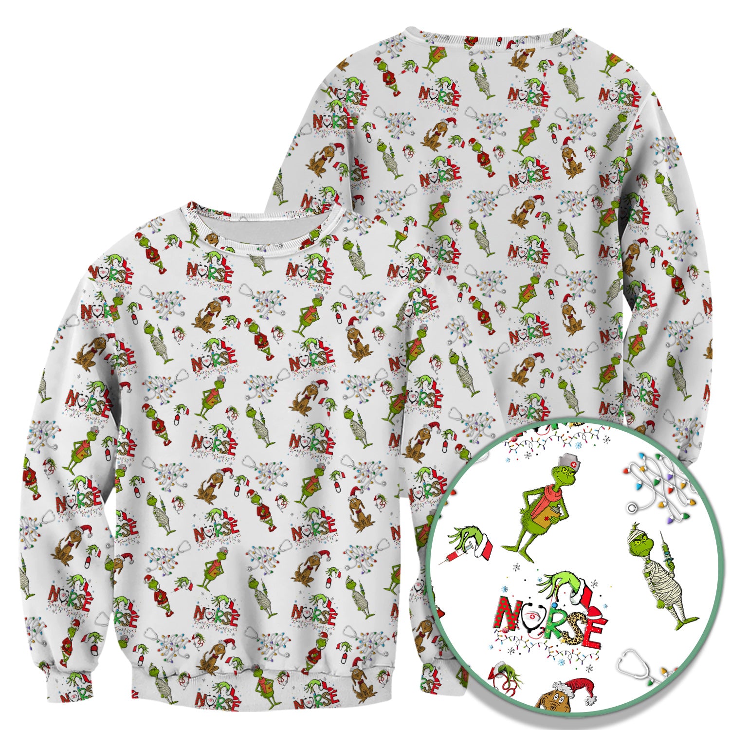 Grinch Christmas Nurse Scrub Shirt - Funny Holiday Scrub Top for Women - Multi Color Nursing Work Shirt with Pockets