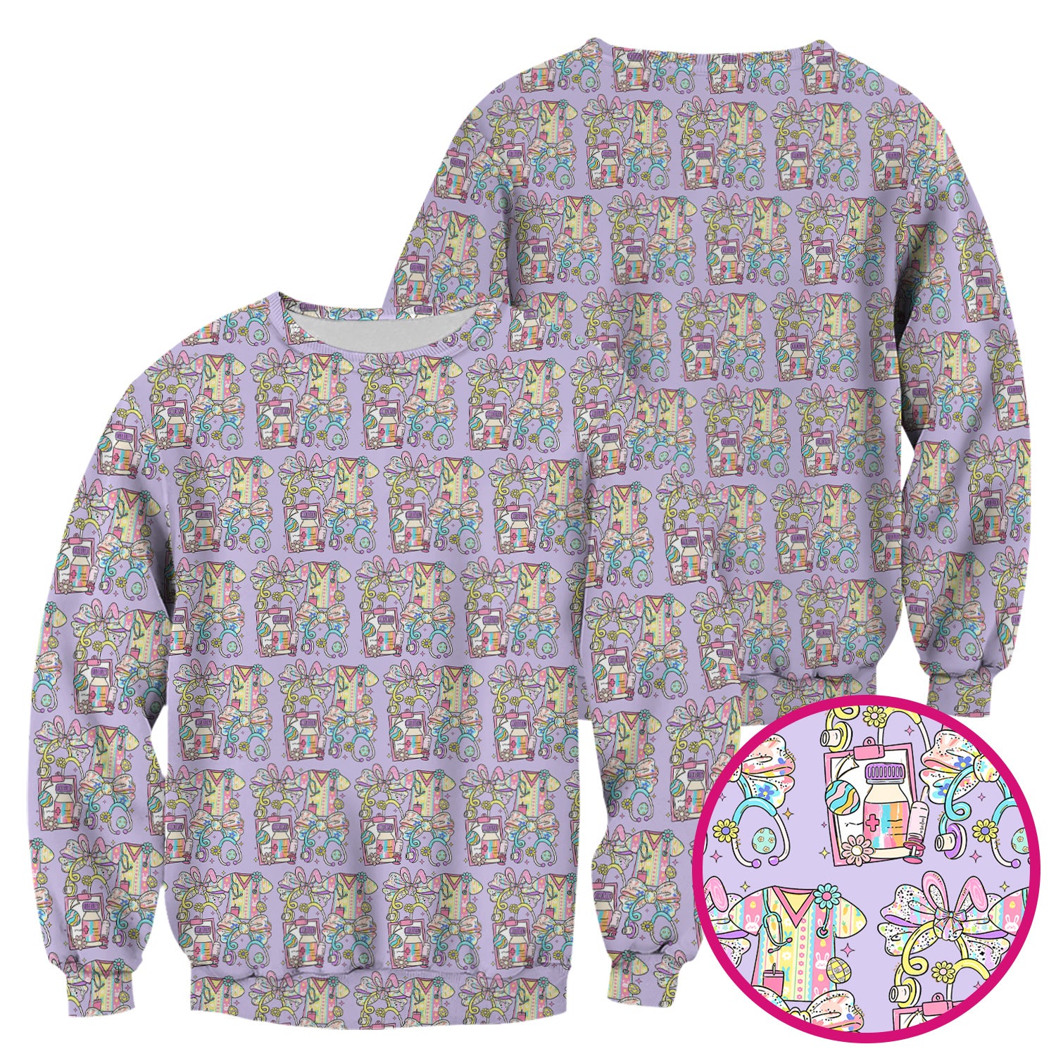 Colorful Nurse Scrub Supplies Pattern Scrub Top, Breathable Fabrics Nursing Uniform