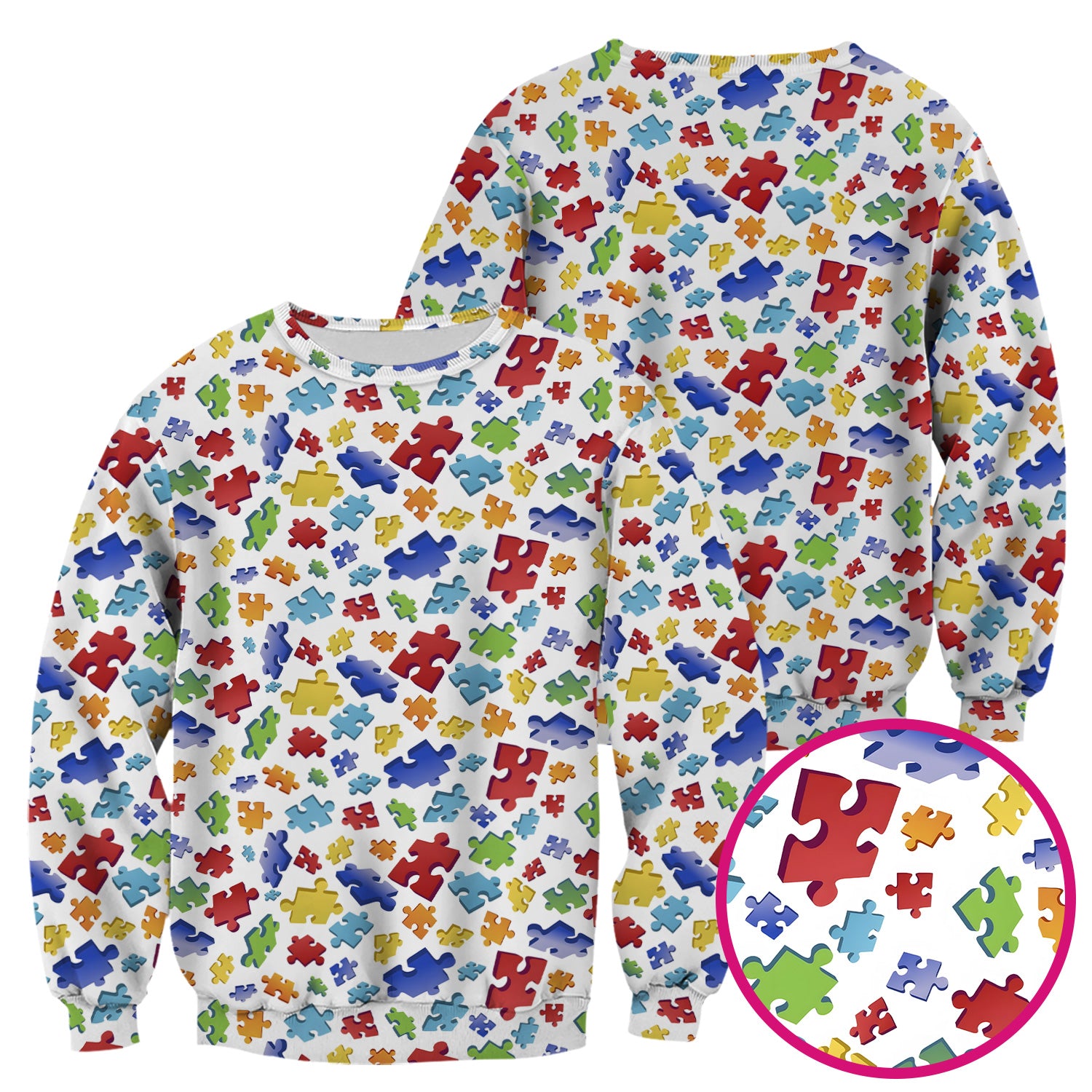 Colorful Scattered Puzzle Piece Pattern Scrub Top, Breathable Scrubs for Nurses, Autism