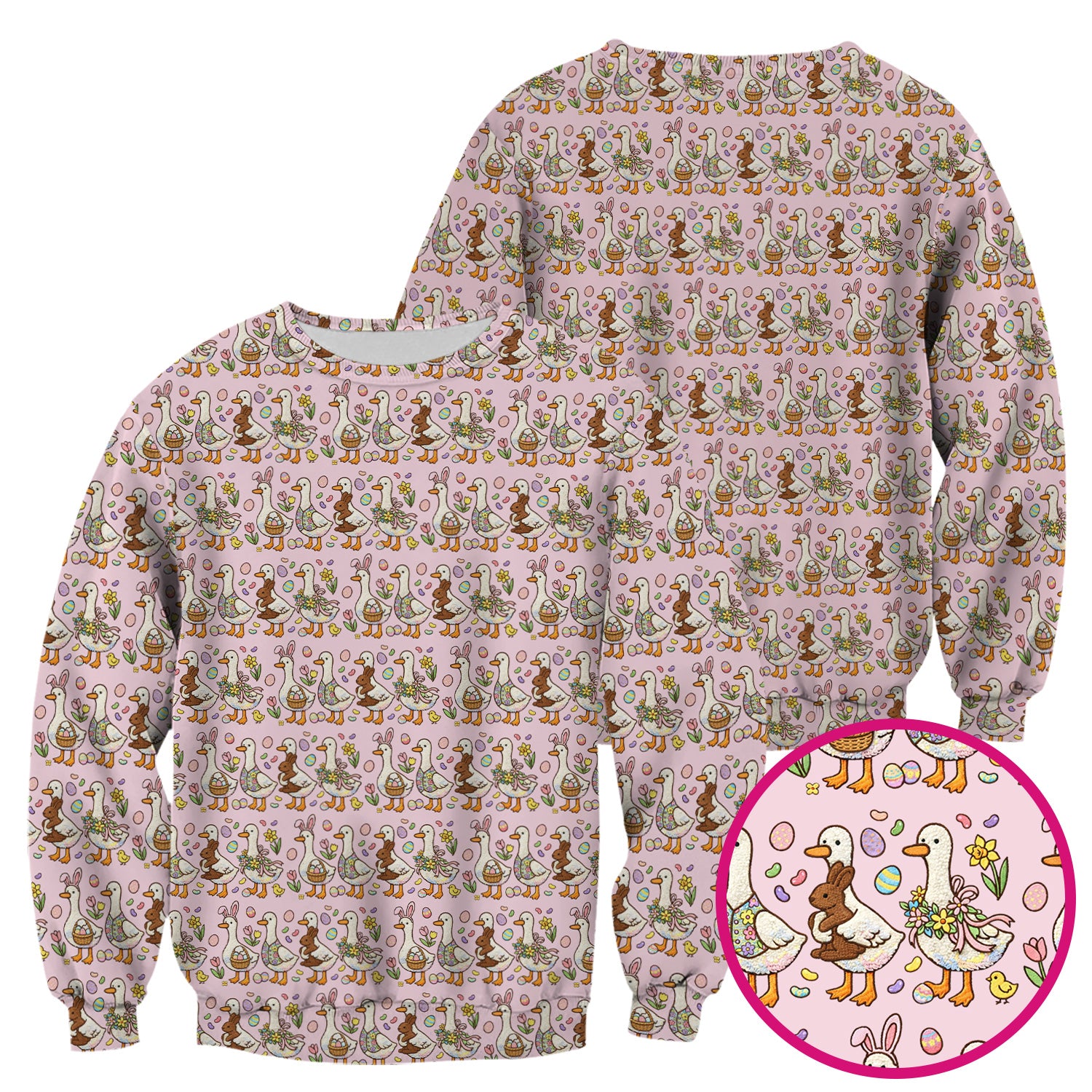 Easter Theme Duck and Bunny Egg Floral Print Scrub Top, Comfortable Scrubs for Nurses