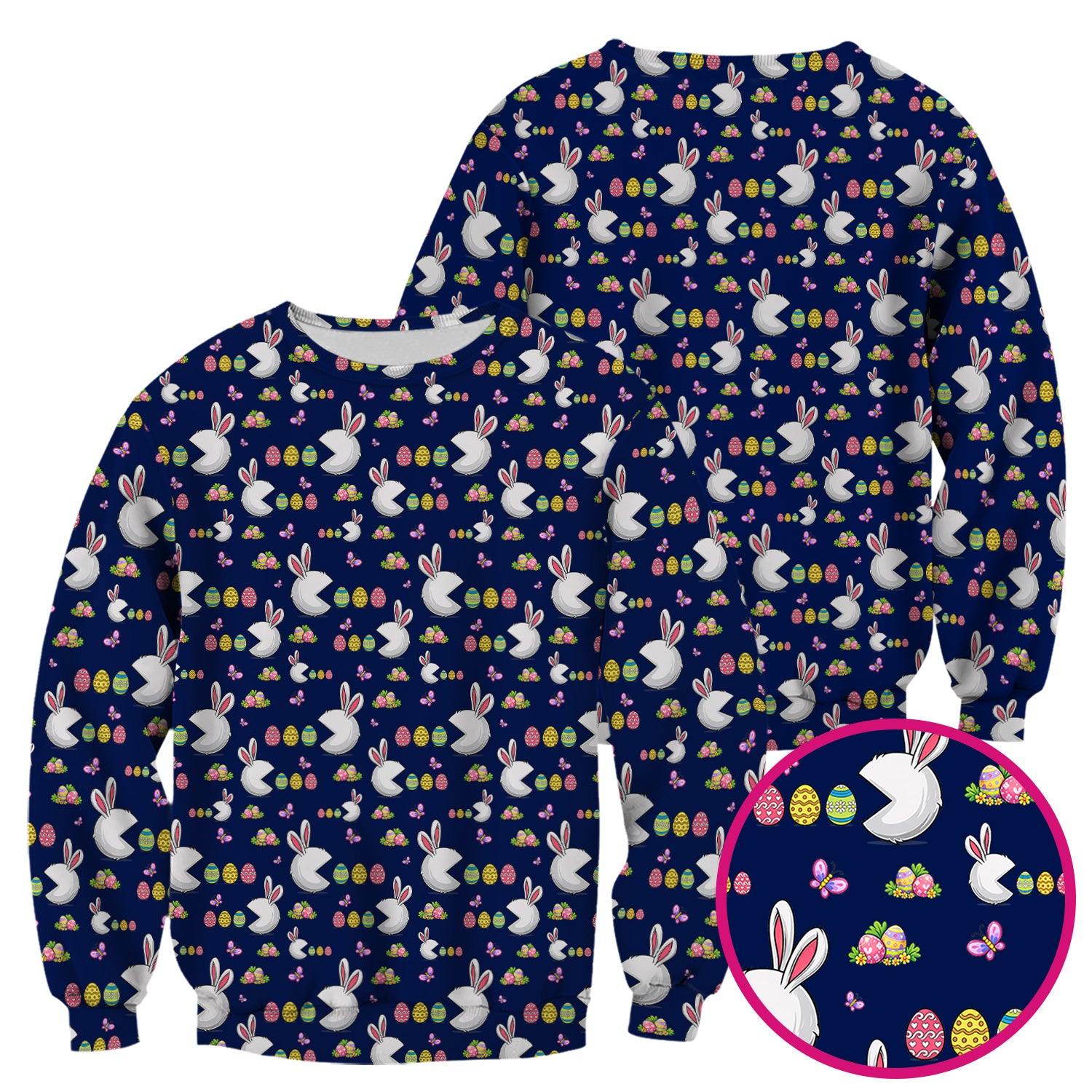 Easter Bunny and Colorful Eggs Print Scrub Top, Breathable Fabrics Nursing Uniform