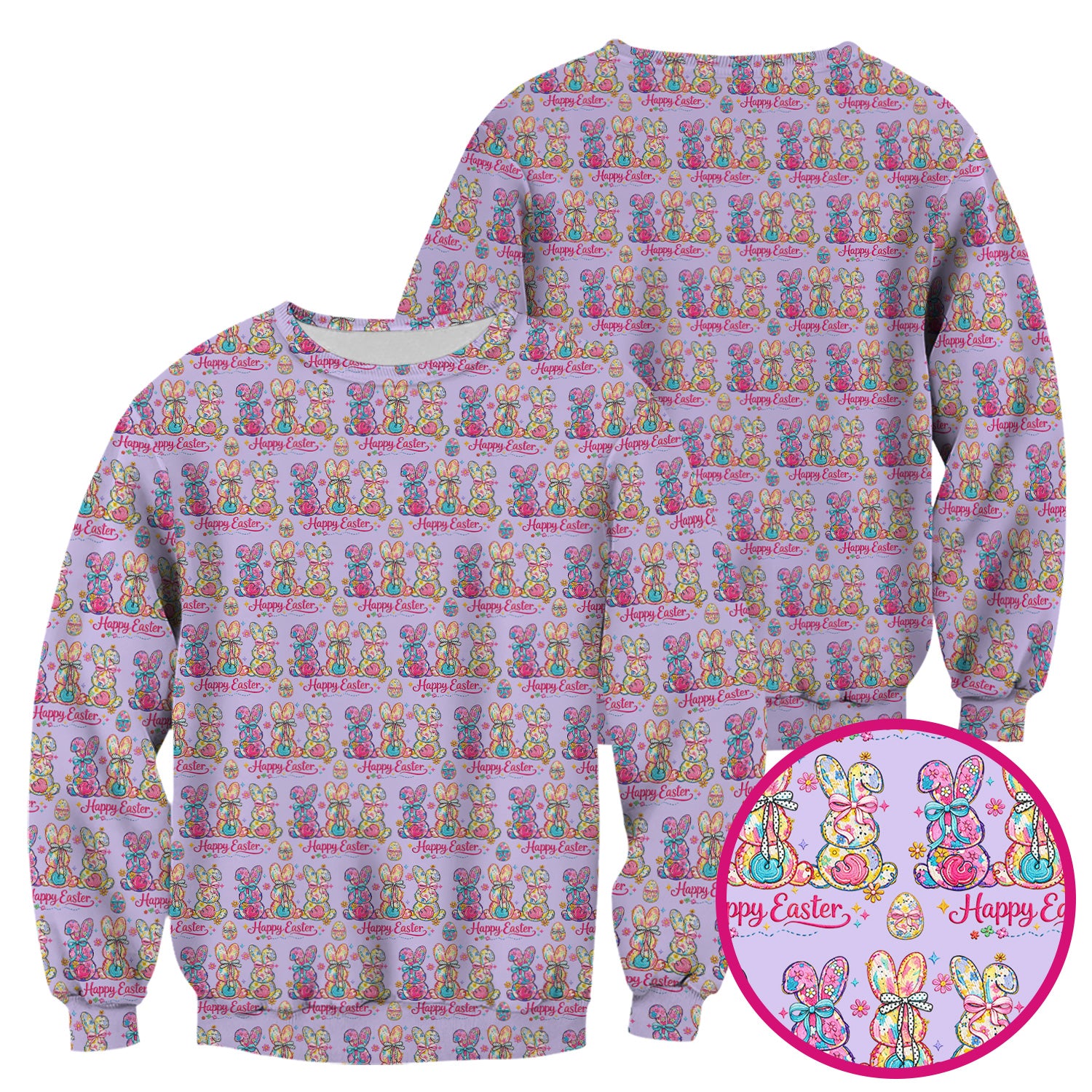 Pink Happy Easter Bunny Pattern Scrub Top, Comfortable Scrubs for Nurses