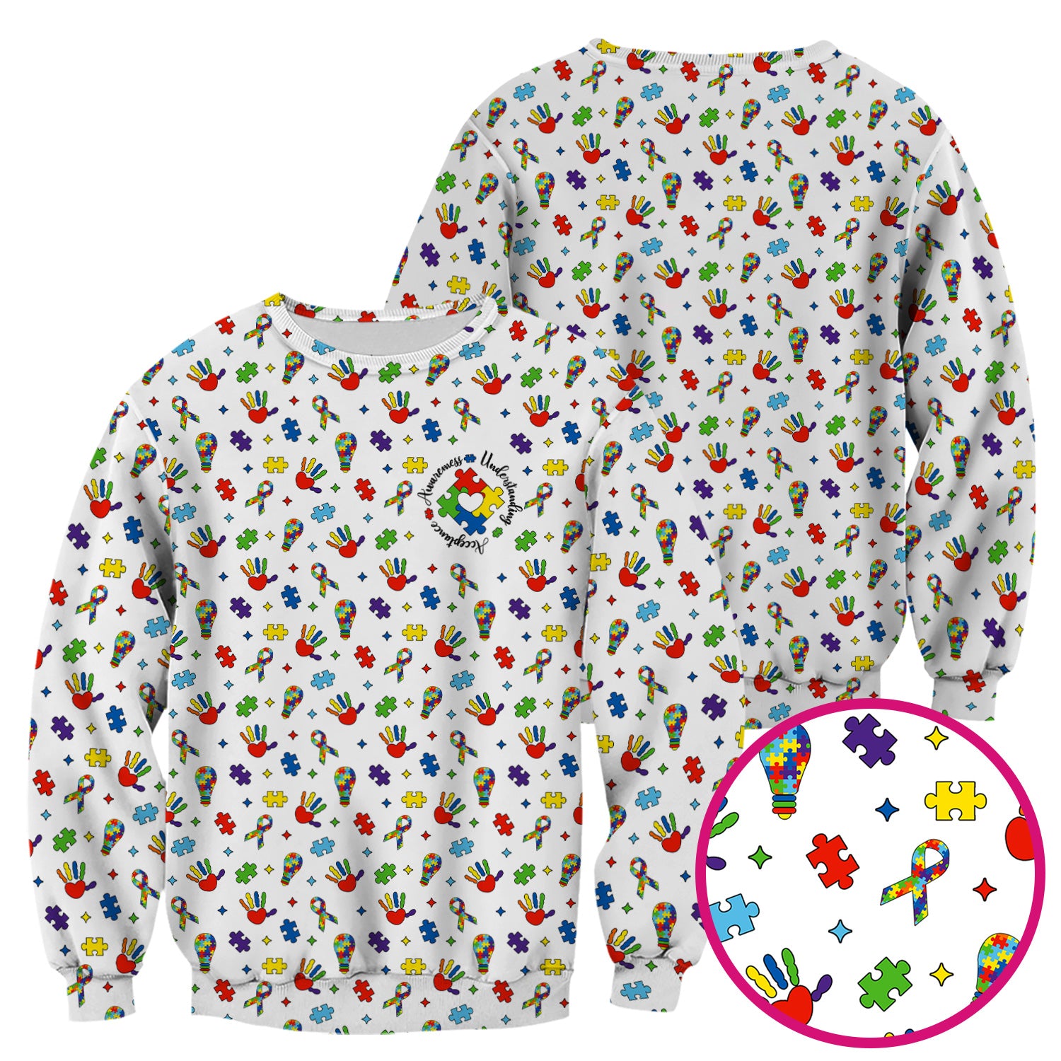 Autism Awareness Colorful Puzzle Pattern Scrub Top, Comfortable Scrubs for Nurses