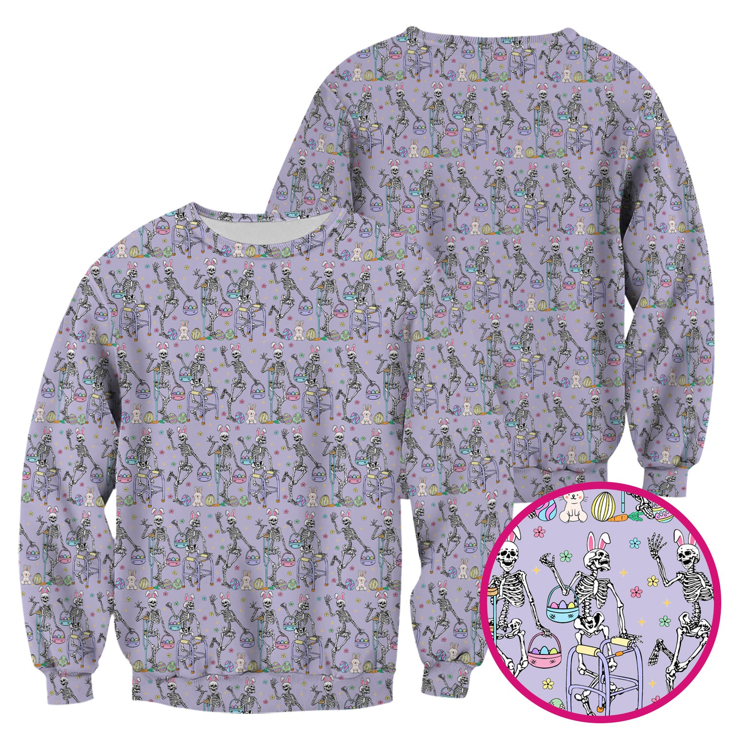 Fun Skeleton Bunny Easter Print Scrub Top, Comfortable Scrubs for Nurses
