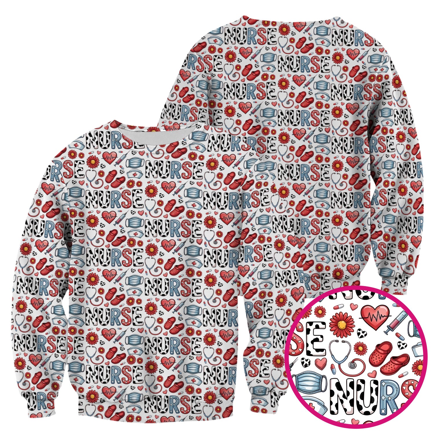Cute Nurse Medical Icon Pattern Scrub Top, Comfortable Scrubs for Nurses