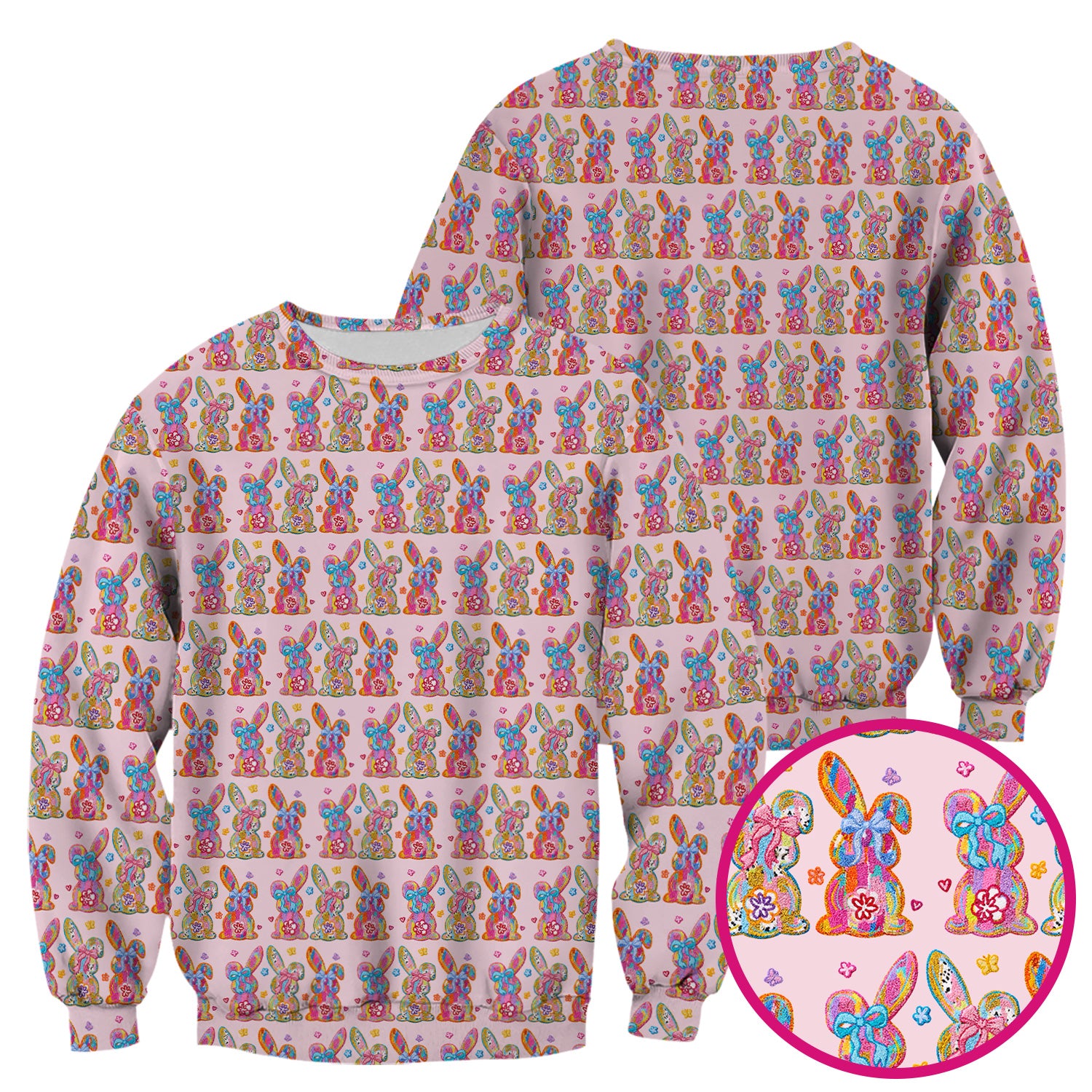 Cute Pastel Bunny Floral Pattern Scrub Top, Comfortable Scrubs for Nurses, Easter