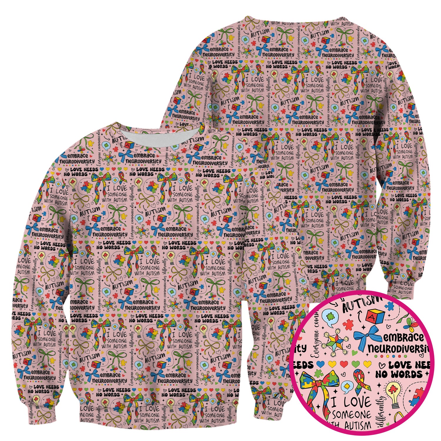 Autism Awareness Puzzle Ribbon Pattern Scrub Top, Breathable Fabrics Nursing Uniform