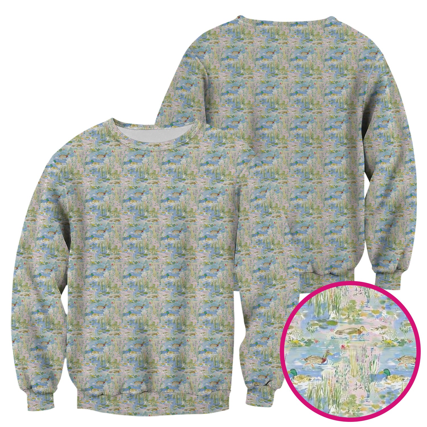 Ducks in Pond Water Pattern Scrub Top, Breathable Fabrics Nursing Uniform