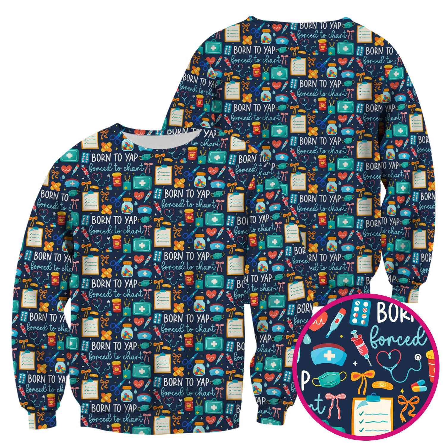 Born To Yap Medical Tools Pattern Scrub Top, Comfortable Scrubs for Nurses