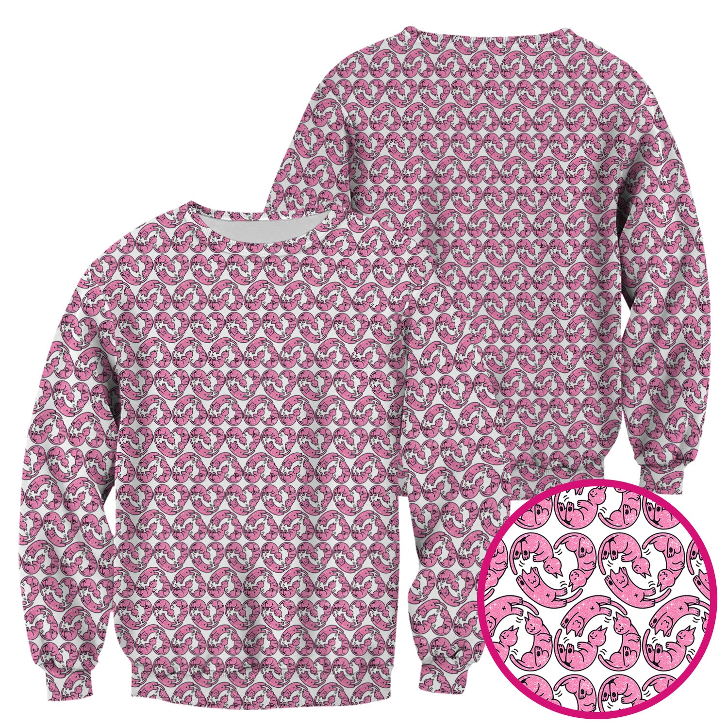 Cute Pink Cat Cartoon Pattern Scrub Top, Comfortable Scrubs for Nurses