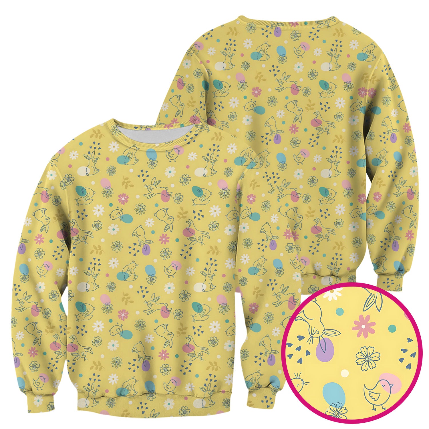 Whimsical Easter Bunny Eggs Pattern Scrub Top, Comfortable Scrubs for Nurses