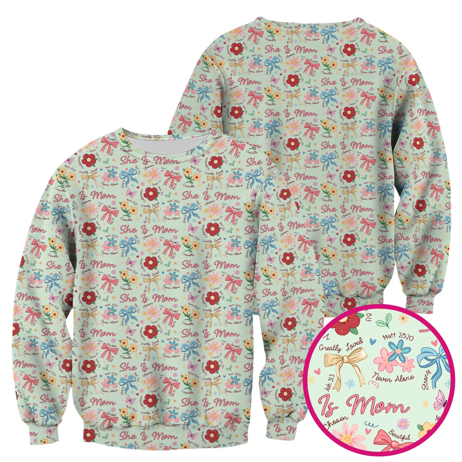 She Is Mom Floral Bow Pattern Scrub Top, Comfortable Scrubs for Nurses