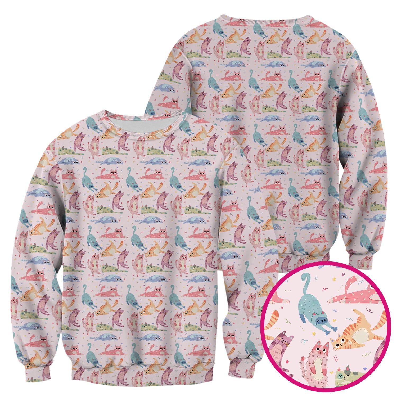 Funny Pastel Cat Pattern Medical Scrub Top, Breathable Fabrics Nursing Uniform