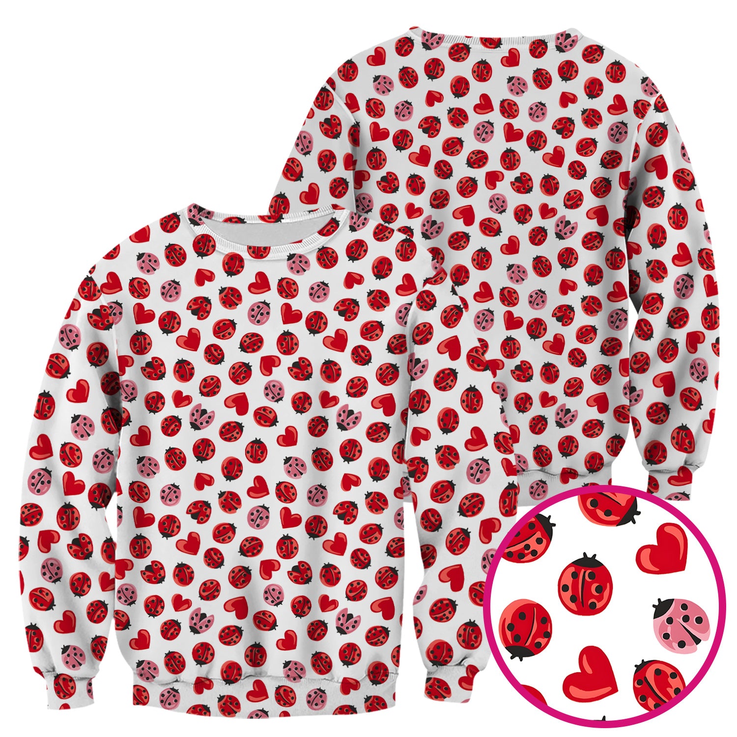 Cute Ladybug and Red Heart All Over Print Scrub Top, Comfortable Scrubs for Nurses