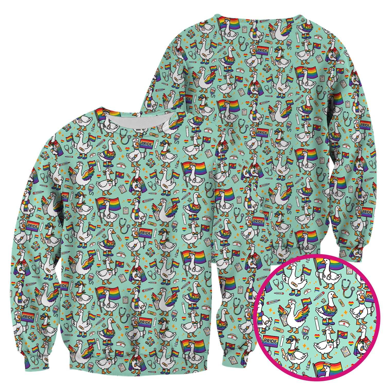 LGBT Pride Nurse Duck Pattern Scrub Top, Breathable Fabrics Nursing Uniform