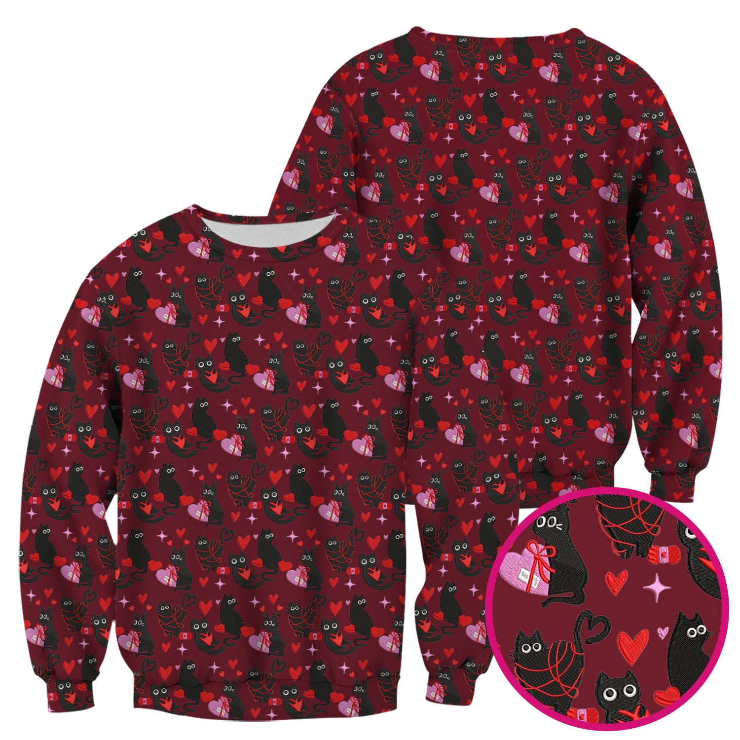 Valentine’s Day Scrub Top, Cute Black Cat With Heart Pattern Nurse Shirt, Breathable Fabrics Nursing Uniform