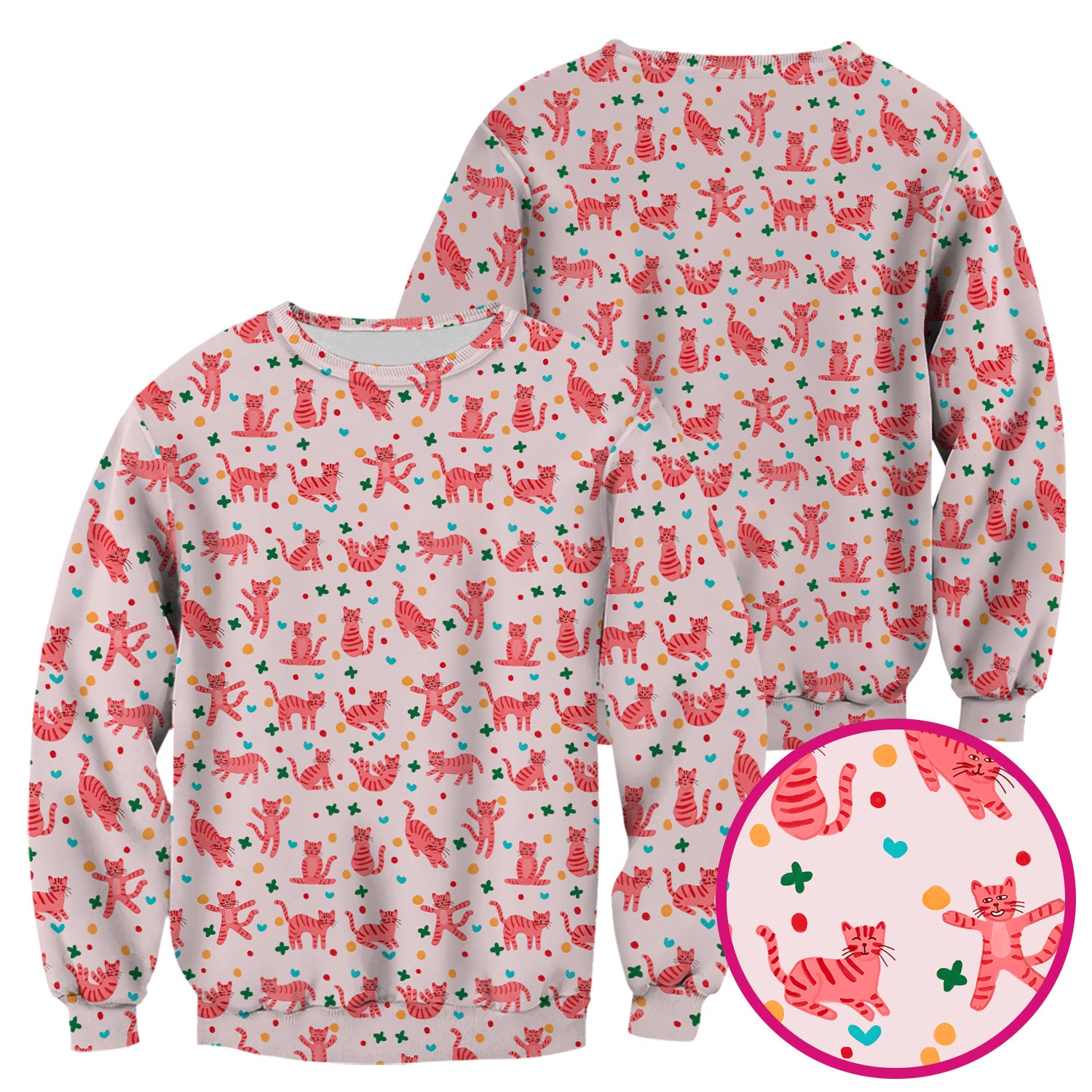 Cute Pink Cat Pattern Scrub Top, Comfortable Scrubs for Nurses