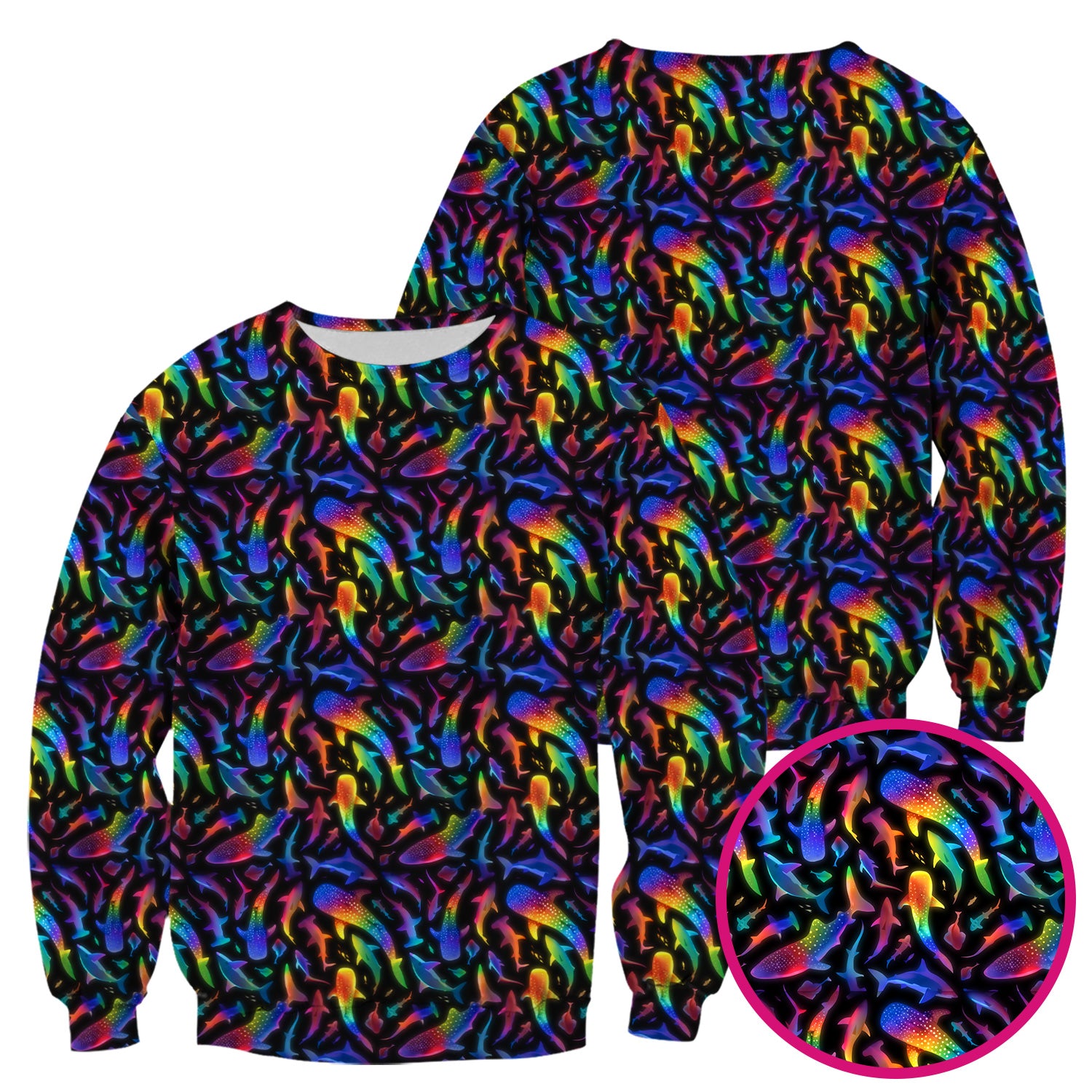 Vibrant Rainbow Shark Pattern Scrub Top, Comfortable Scrubs For Nurses